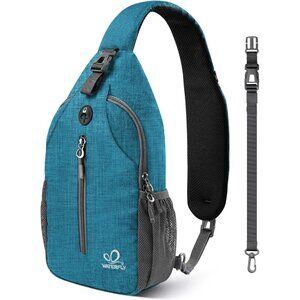 Men Peacock Blue Crossbody Sling Backpack Sling Bag Travel Hiking Chest Daypack